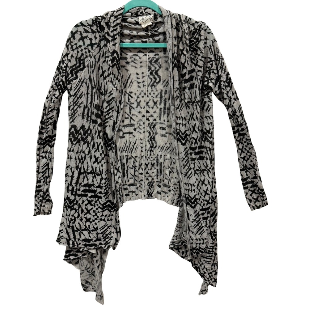 Billabong Womens M‎ Black White Abstract Tribal Open Front Waterfall Cardigan B